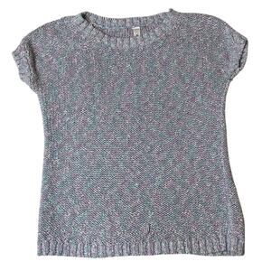 Cherokee Fairy Core Knit Purple Blue Silver Crew Neck Short Sleeve Sweater XL